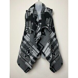 VTG Boho Wool Waterfall Cardigan Sweater Heavy Shrug Blk/Grey by ME JANE -Size S
